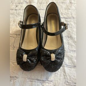 PANDANINJA BLACK GLITTERY LOW PUMP HEELS MARY JANE BOW ANKLE STRAP GIRLS SHOES 2